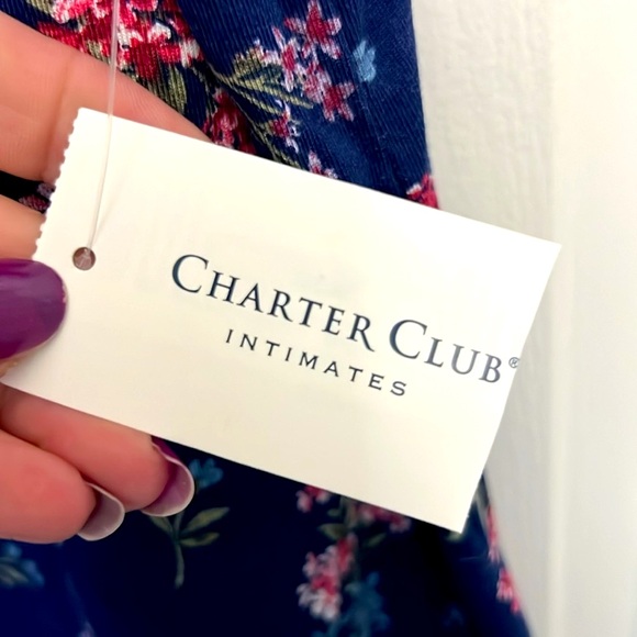 NWT 🛌  CHARTER CLUB BLUE FLORAL LACE TRIM SHORT SLEEVE PAJAMA SET Women L 12/14 - Picture 11 of 13